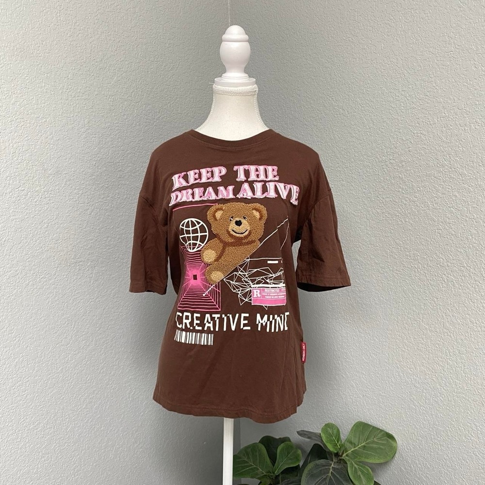 MEMBERS ONLY BROWN TEE SHIRT TEDDY BEAR KEEP THE DREAM ALIVE PUNK  SHORT SLEEVE